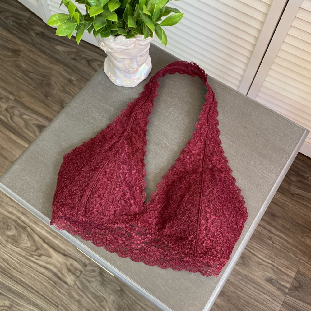 Gilly Hicks Burgundy Maroon Lace Halter Bralette